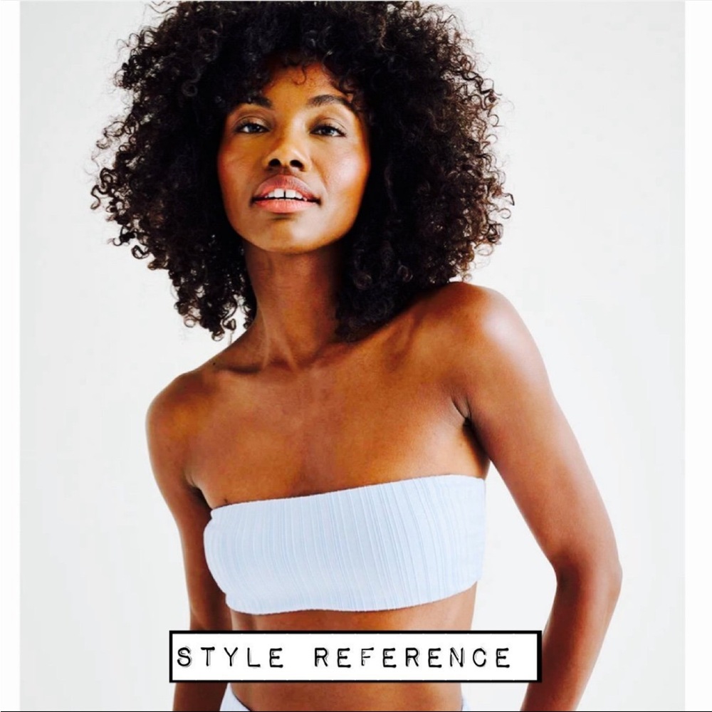 Hollister Co. Light Blue Ribbed Bandeau Swim Top Large